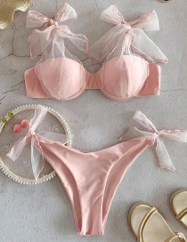Fashion Pink Mesh Lace Split Swimsuit