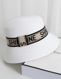 Fashion White Straw Letter Bucket Fisherman Hat