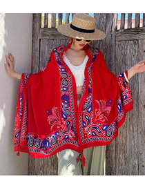 Fashion Red Red And Blue Cashews Printed Sun Shawl