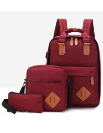 Fashion Red Wine Three-piece Large-capacity Backpack