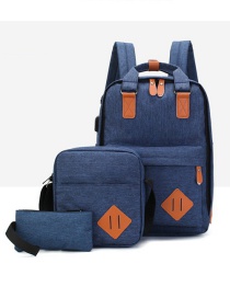 Fashion Navy Blue Three-piece Large-capacity Backpack