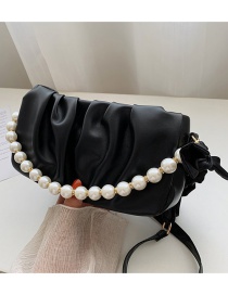 Fashion Black Soft Face Pearl Pleated Crossbody Bag