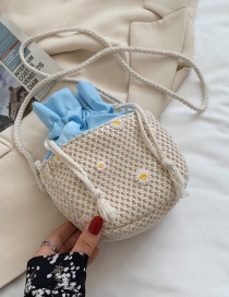 Fashion Blue And White Woven Flower Drawstring Messenger Bag