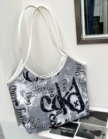 Fashion Gray Oil Painting Graffiti Canvas Shoulder Bag