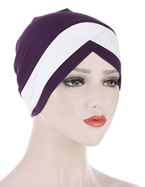 Fashion Deep Purple + White Cross Forehead Contrast Color Cap