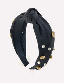 Fashion Black Fabric Knotted Rhinestone Pearl Headband