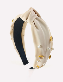 Fashion Beige Fabric Knotted Rhinestone Pearl Headband