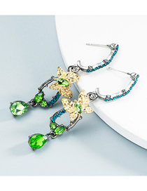 Fashion Green Diamond Drop Butterfly Stud Earrings