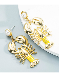 Fashion Yellow Alloy Drop Oil Inlaid Pearl Crayfish Earrings