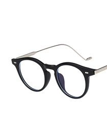 Fashion Bright Black Rice Nail Circular Flat Glossy Glasses Frame