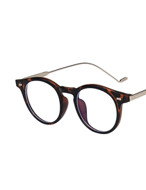 Fashion Leopard Print Rice Nail Circular Flat Glossy Glasses Frame