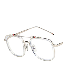 Fashion Silver Color Frame Transparent Big Frame Double Beam Flat Glasses