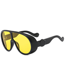 Fashion Bright Black Yellow Film Big Frame Thick Side Sunglasses