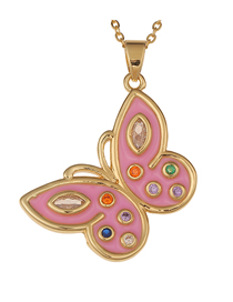 Fashion Pink Color Drip Oil Butterfly Necklace