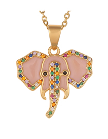 Fashion Pink Copper Gold-plated Zircon Zirconia Elephant Necklace