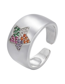 Fashion Platinum Color Diamonds Oil Drop Diamond Five-pointed Star Ring