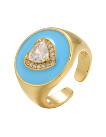 Fashion Blue Oil Drop Round Love Heart Zircon Ring