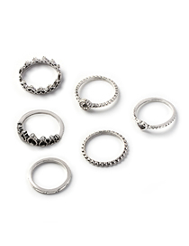 Fashion Silver Color Ancient Silver Peach Heart Thread Ring 6 Sets