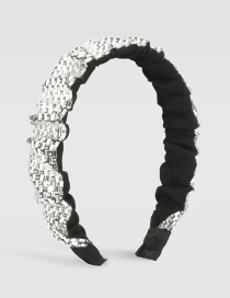 Fashion White Full Rhinestone Wavy Folds Wide Brim Headband