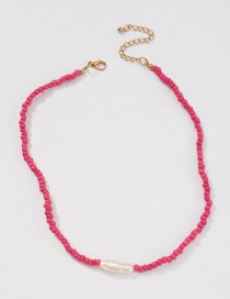 Fashion Rose Red Alloy Resin Colorful Rice Bead Necklace