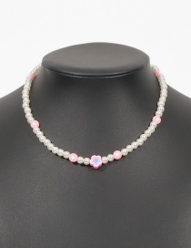 Fashion Pink Geometric Clay Flower Imitation Pearl Necklace