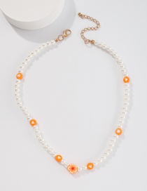Fashion Orange Geometric Clay Flower Imitation Pearl Necklace