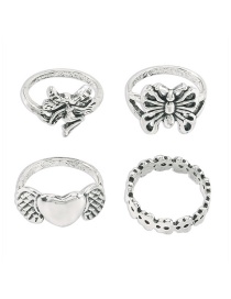 Fashion Ancient Silver Color Love Butterfly Ring Set