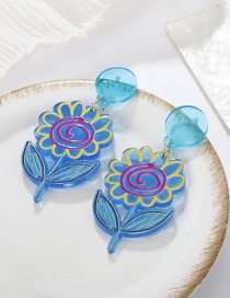 Fashion Blue Sun Flower Earrings Acrylic Sunflower Stud Earrings