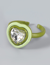 Fashion Green Alloy Inlaid Acrylic Heart-shaped Ring