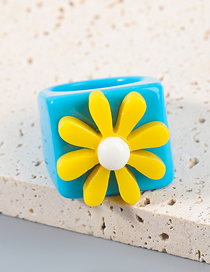 Fashion Blue Yellow Resin Floral Ring