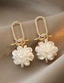 Fashion Gold Color Diamond Pearl Flowers Earrings