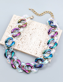 Fashion Purple Ab Color Alloy Resin Chain Necklace