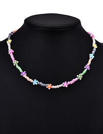 Fashion Color Resin Rice Bead Flower Necklace