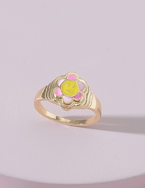 Fashion Gold Drop Oil Flower Smiley Ring