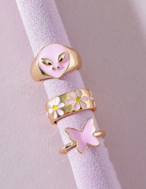 Fashion Pink Alien Flower Butterfly Ring Set