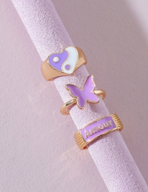 Fashion Purple Dripping Oil Tai Chi Letter Butterfly Ring Set