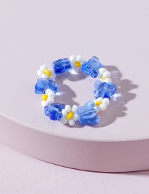 Fashion Blue Rice Bead Woven Flower Ring