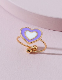 Fashion Purple Oil Drop Double Heart-shaped Open Ring