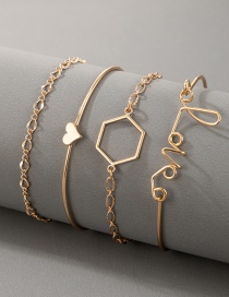 Fashion Gold Color Letter Love Geometry 4-piece Bracelet