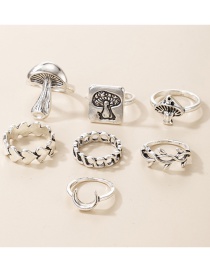 Fashion Silver Color Mushroom Love Moon Leaf 7-piece Ring