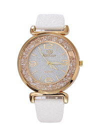Fashion White Quartz Watch With Glitter Belt Ball Dial Dial