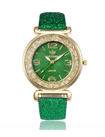 Fashion Green Quartz Watch With Glitter Belt Ball Dial Dial