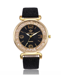 Fashion Black Quartz Watch With Glitter Belt Ball Dial Dial