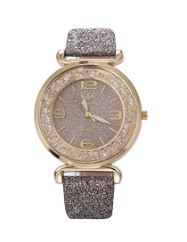 Fashion Grey Quartz Watch With Glitter Belt Ball Dial Dial