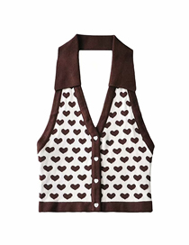 Fashion Coffee Color Love Knit Lapel Single-breasted Vest