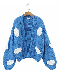 Fashion Blue Baiyun Stitching Knitted Cardigan