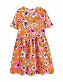 Fashion Orange Pleated Print Dress