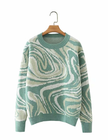 Fashion Green Crew Neck Printed Long-sleeved Sweater