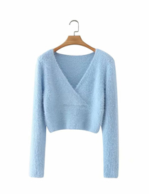 Fashion Blue V-neck Sweater Top