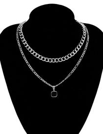 Fashion White K Titanium Steel Square Double Chain Necklace